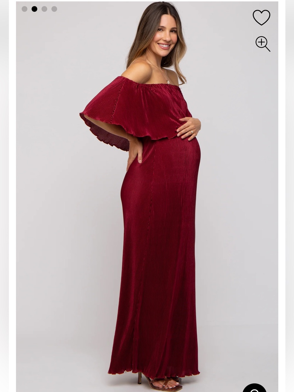 Pinkblush Maternity Burgundy Pleated Ruffle Off Shoulder Maxi Dress Holidays